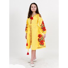 Embroidered dress for girl "Floral Prague" yellow